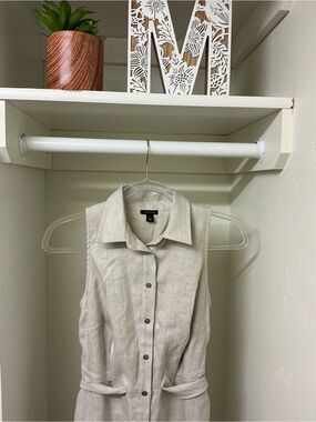 Ann Taylor Neutral Beige Sleeveless Button Front Linen Dress